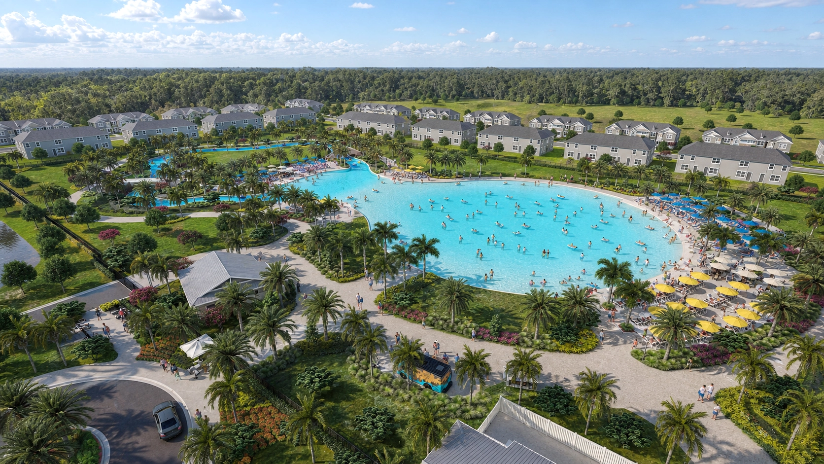 Entertainment destination waterpark rendering for developer marketing