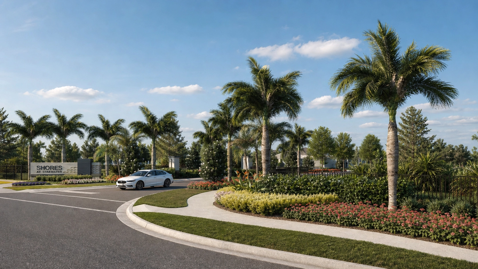 Subdivision monument sign rendering with landscaping