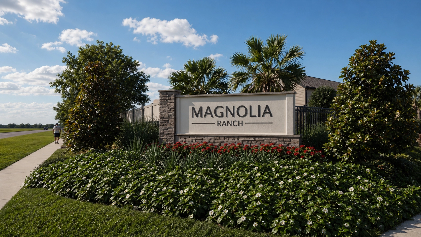 Community entrance rendering for Florida residential development