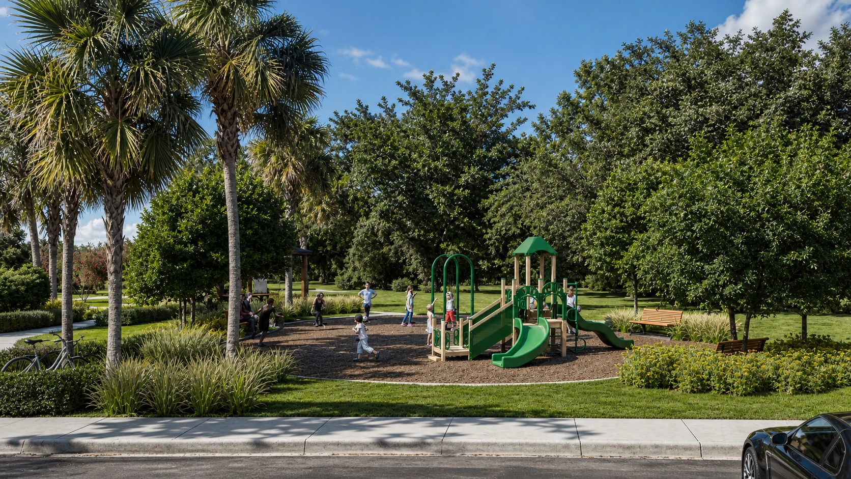 Subdivision playground rendering with landscaping